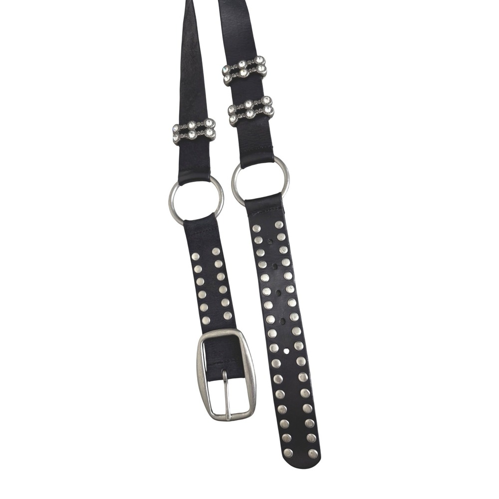 Studded Leather belt with Jeweled Slides Metal Rings